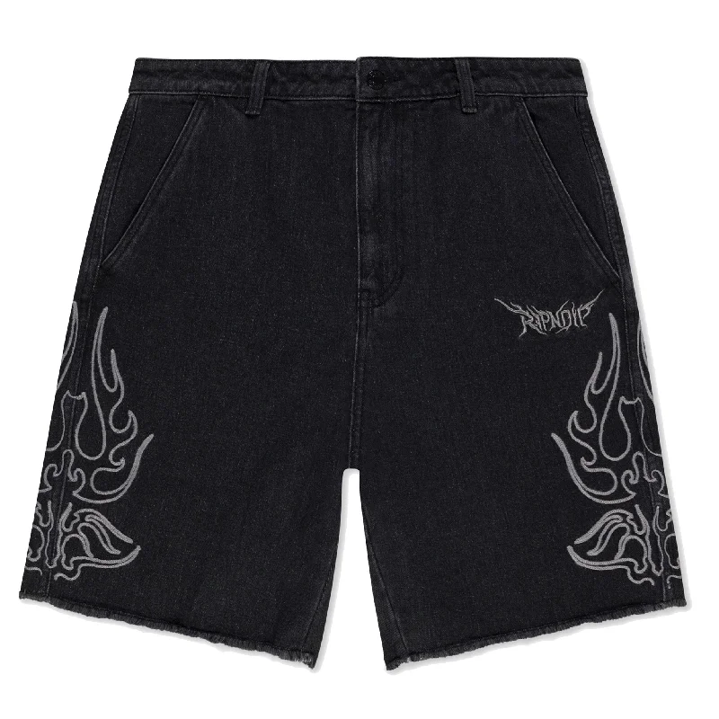 Men's Pants with Ripped and Distressed DetailsVolt Denim Shorts (Black)