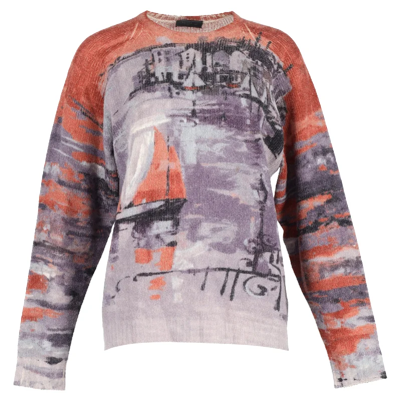 Men's Sweaters with Mock-Neck DesignsPrada AW17 Knitted Shetland Village Print Sweater in Multicolor Wool