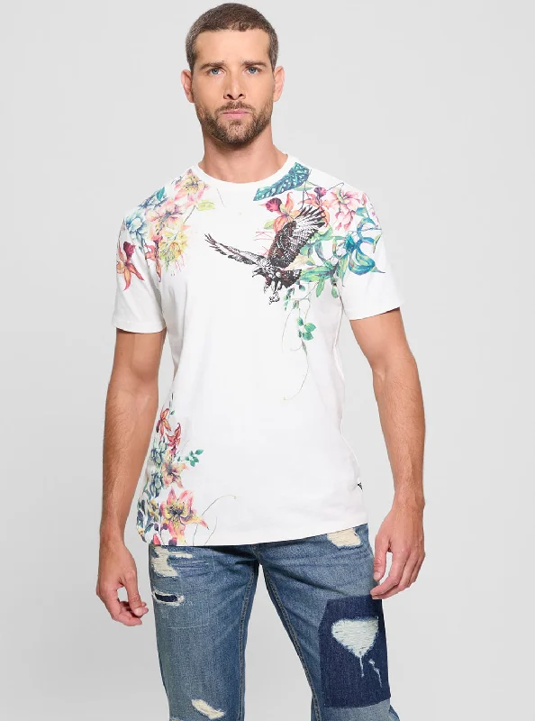 Durable Men's Work ShirtsWhite Floral Hawk T-Shirt