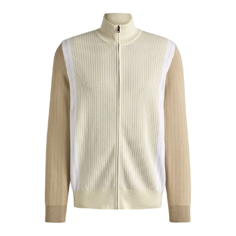 Men's Sweaters with EmbellishmentsZip-up cotton cardigan with knitted pinstripes