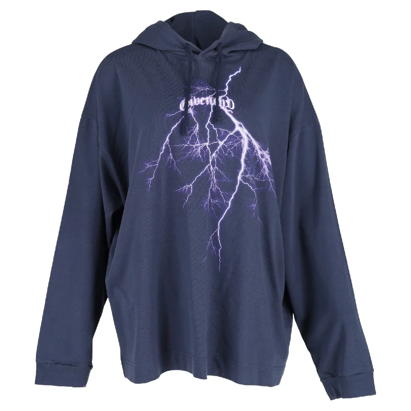 Men's Sweaters with Short SleevesGivenchy Lightning Printed Drawstring Hoodie In Deep Blue Cotton