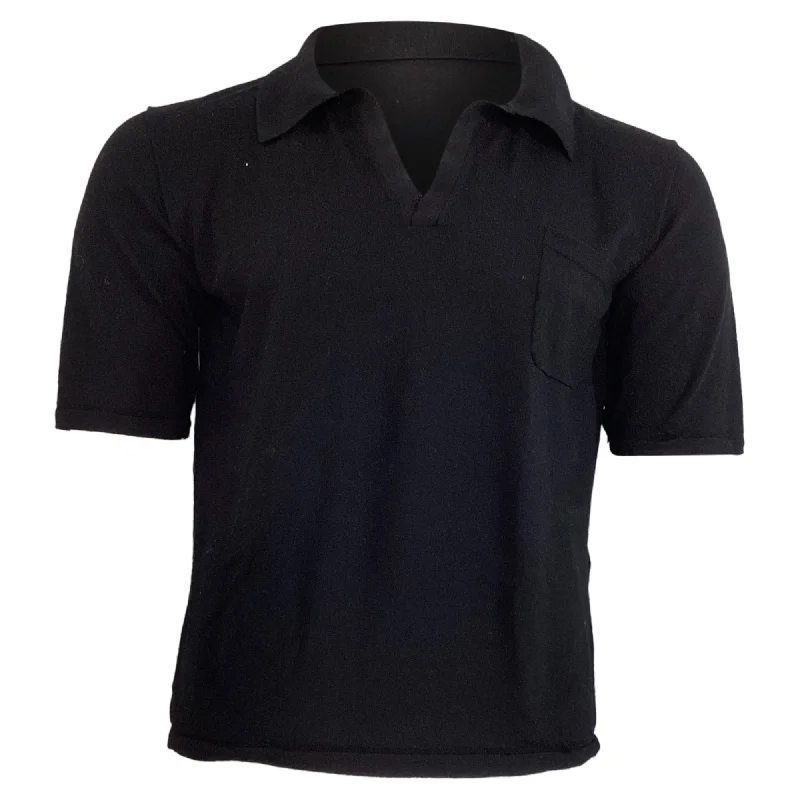 Men's Sweaters with Elastic CuffsSaint Laurent  Cassandre Knitted Polo Shirt in Black Wool