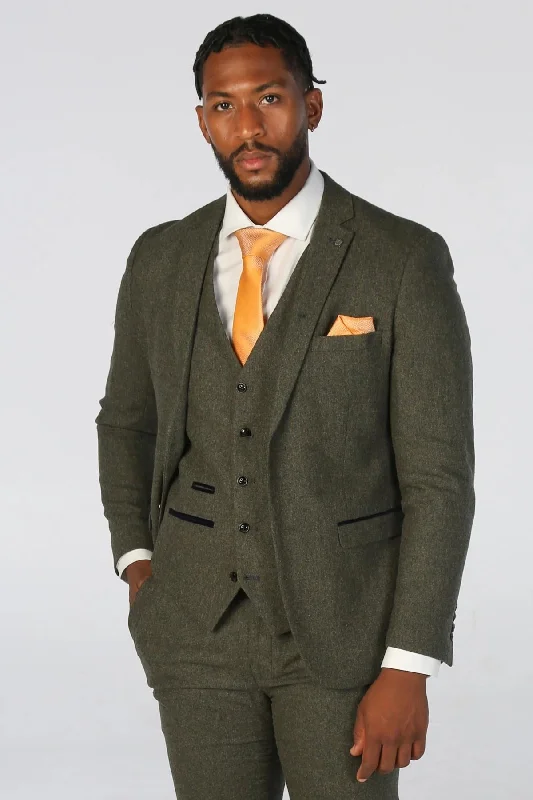 Oscar 3 Piece Suit Wool Blend Tweed Tailored Fit Formal Dress