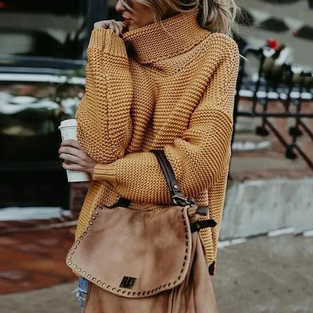 Men's Sweaters with Asymmetrical HemlinesOffice Lady Turtleneck Pullover Sweater