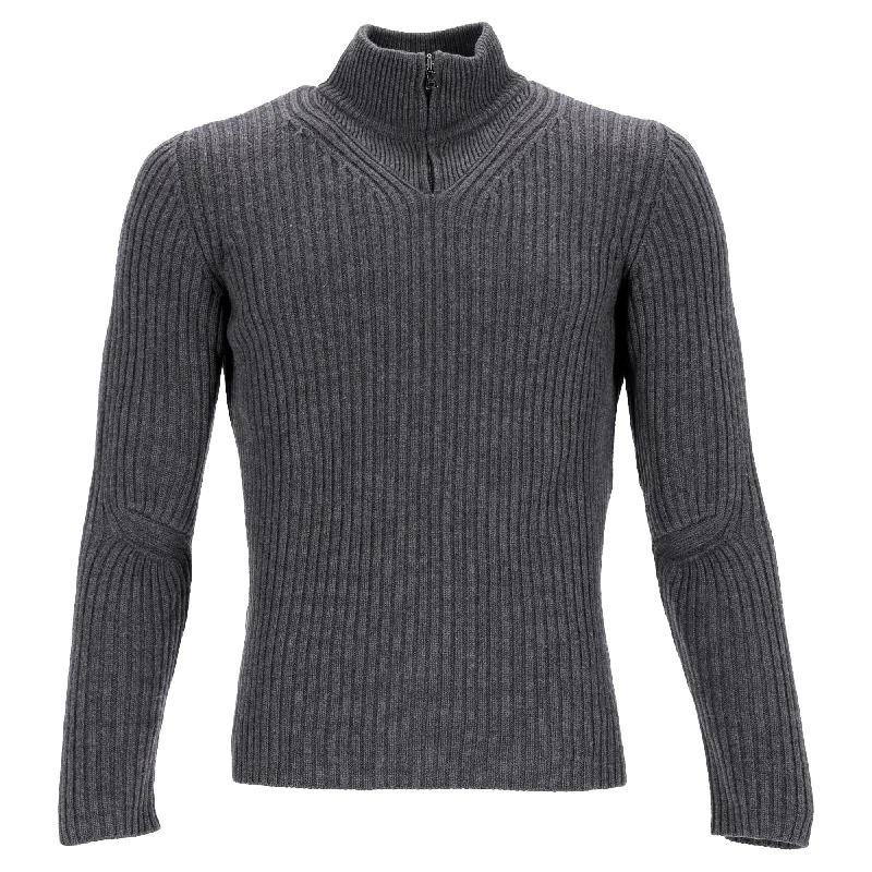 Men's Sweaters with Shawl CollarsPrada Sport Half Zip Turtleneck Pullover in Grey Wool
