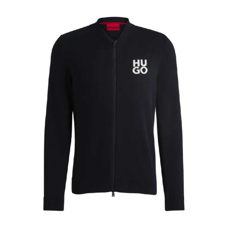 Men's Sweaters with Drawstring WaistbandsZip-up cardigan in cotton with stacked logo