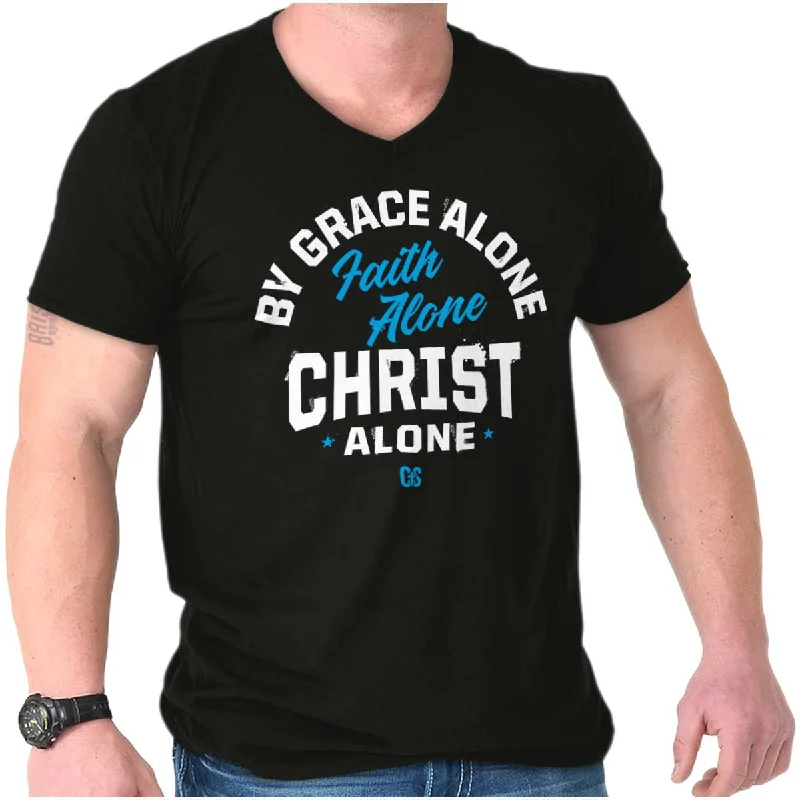 Layered Men's Henley ShirtsGrace Faith Christ Alone V-Neck T Shirt