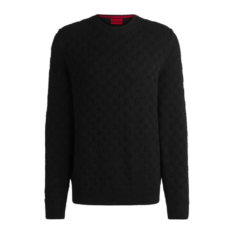 Men's Sweaters with Built-In ScarvesCotton relaxed-fit sweater with jacquard pattern