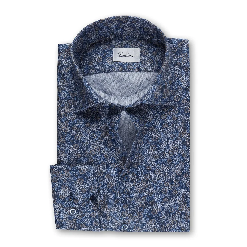 Men's Patterned Dress Shirts for a Unique TwistID50298-Stenstroms Blue Flower Pattern Shirt