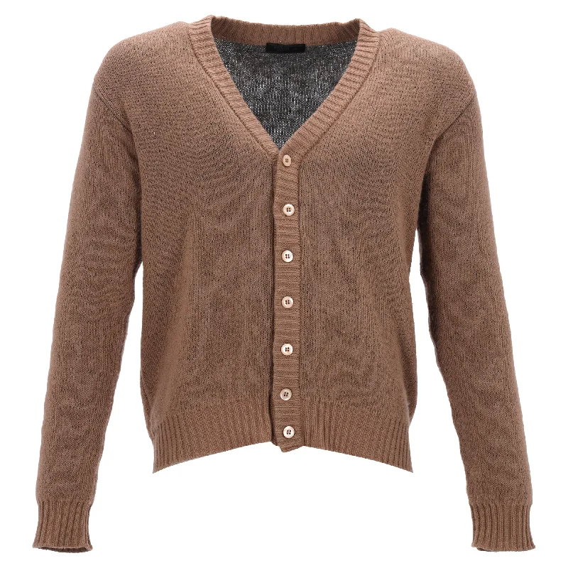 Men's Sweaters with Set-In SleevesPrada Button-Down V-Neck Cardigan in Brown Cashmere