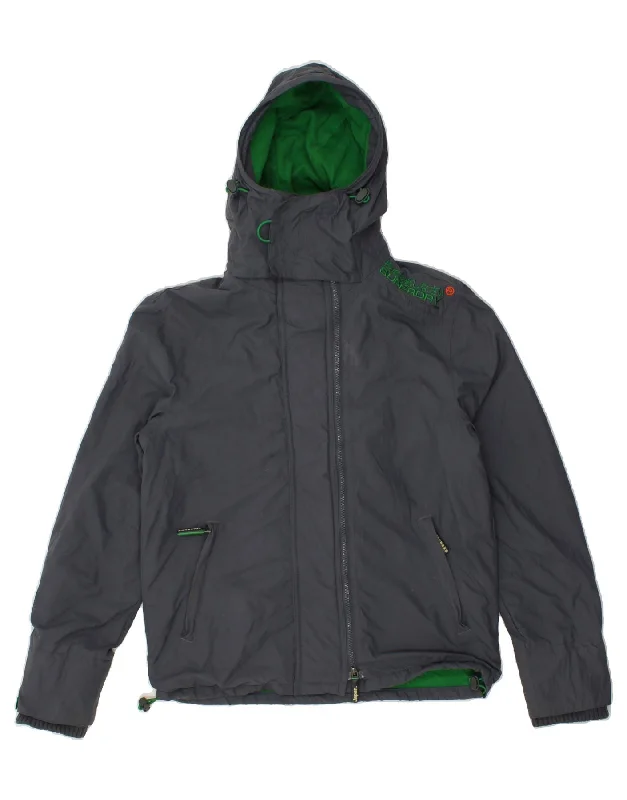 Winter-Ready Men's CoatsSUPERDRY Mens Graphic Hooded Windbreaker Jacket UK 36 Small Grey Nylon