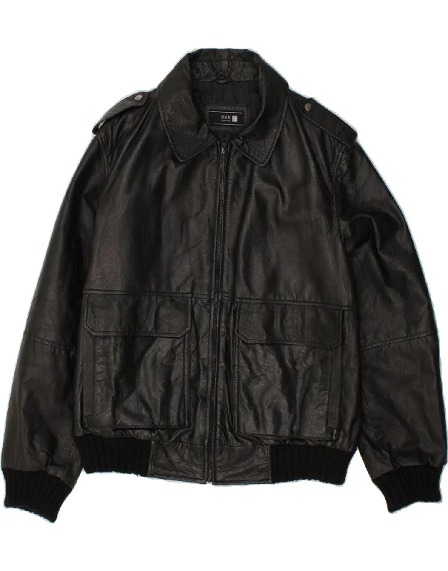 Affordable Men's Winter CoatsVINTAGE Mens Leather Jacket IT 52 XL Black Leather
